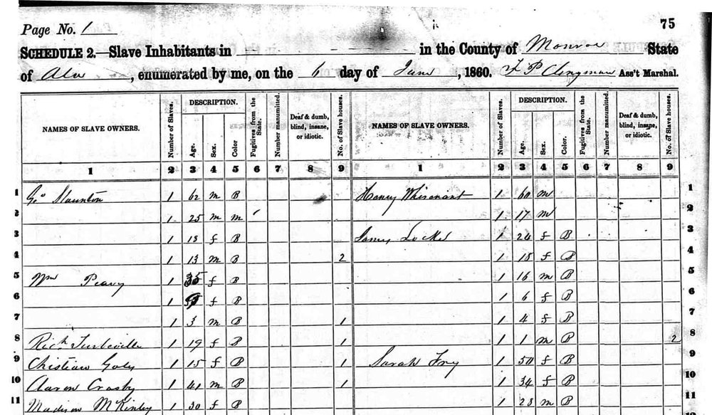 A count of slaves in Monroe County, Ala., for the 1860 census. Census Bureau.