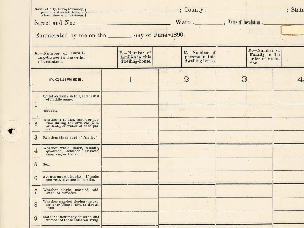An 1890 census form. Census Bureau.
