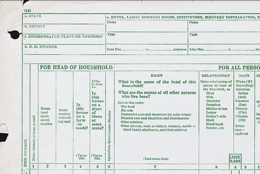 A 1950 census form. Census Bureau.