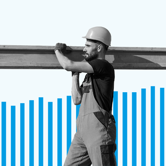 ECONOMY 12 Employment Industry Construction Crane Job Worker Bars Up Blue