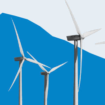 ENERGY & ENVIRONMENT 02 Windmills Wind Farm Clean Energy Line Down Blue
