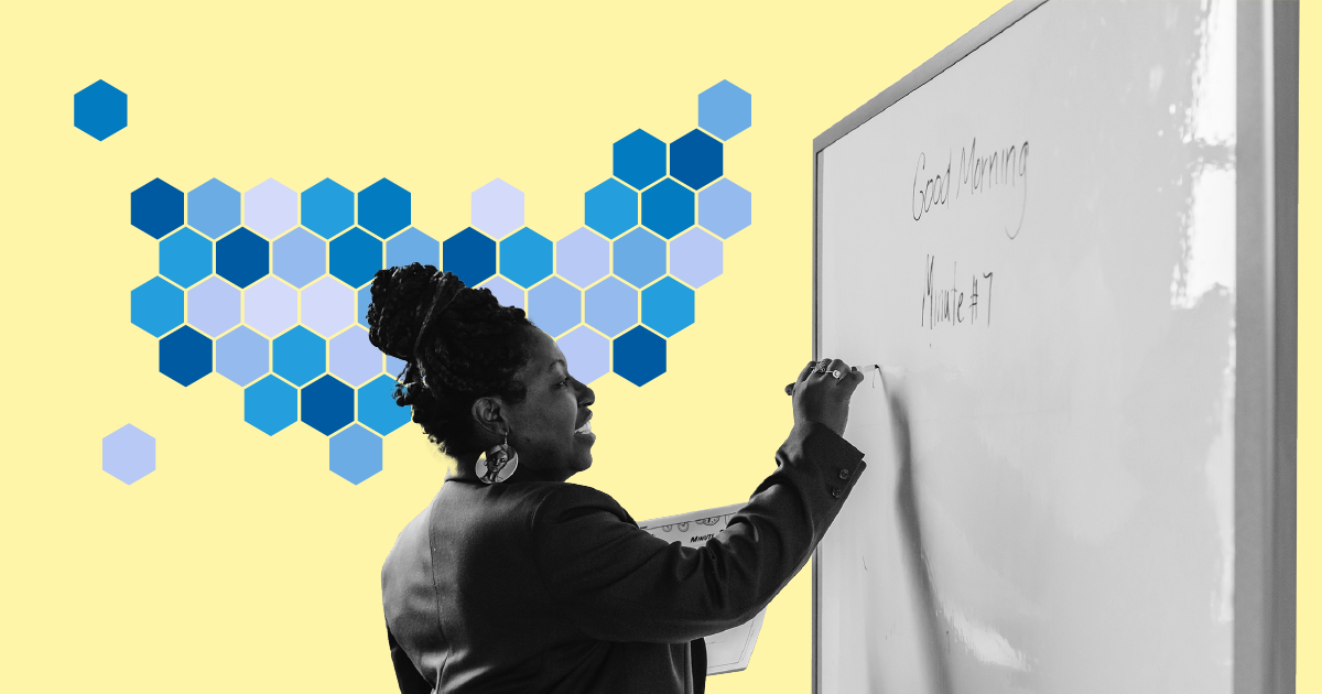 EDUCATION 08 Teacher Math Reading Map Cartogram Blue Yellow