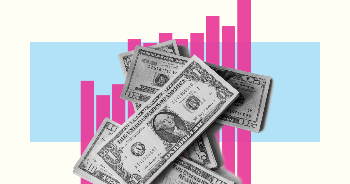 GOVERNMENT FINANCES 04 Dollar Money Bills Spending Revenue Taxes Bars Up Pink