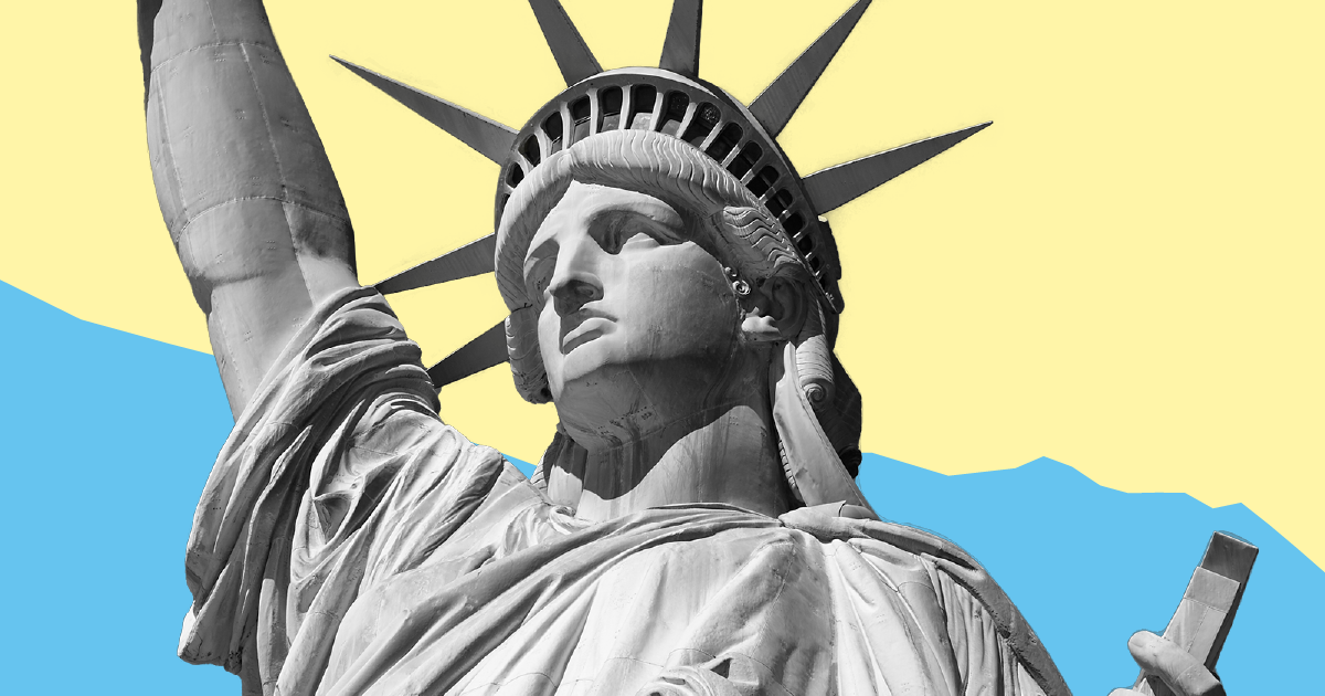 General USA America Government 01 Statue Liberty Line Down Blue