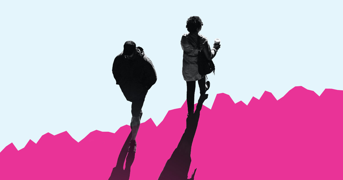 Population 03 Two People Walking City Line Up Pink