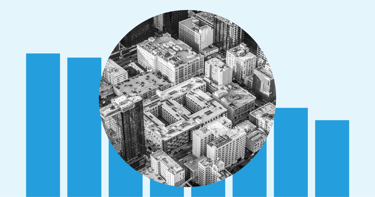 Population 13 City Downtown Buildings LA Bars Down Blue